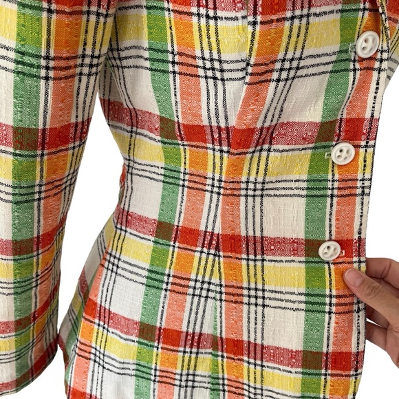 Vintage plaid blazer jacket multicolor fitted red orange green yellow - Picture 12 of 16